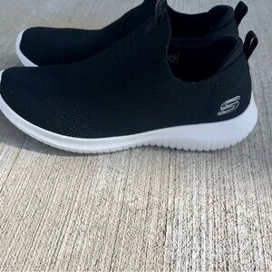 Skechers Black Slip-On Sneakers with White Soles 8.5